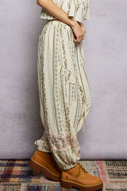 Juliet Lace Tie Joggers - Olive