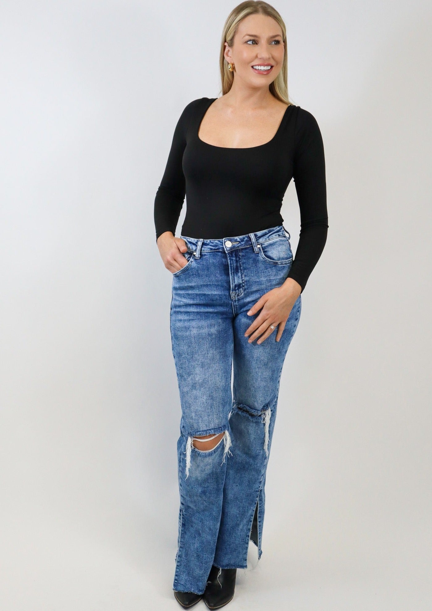 Kels Long Sleeve Bodysuit - Black