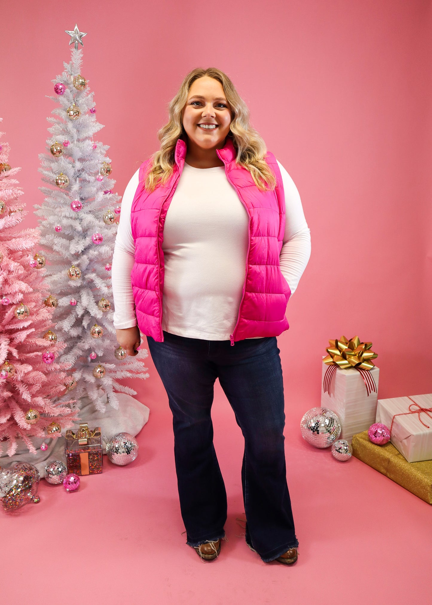 Real Talk Plus Puffer Vest Magenta