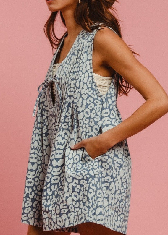 Evie Leopard Denim Romper