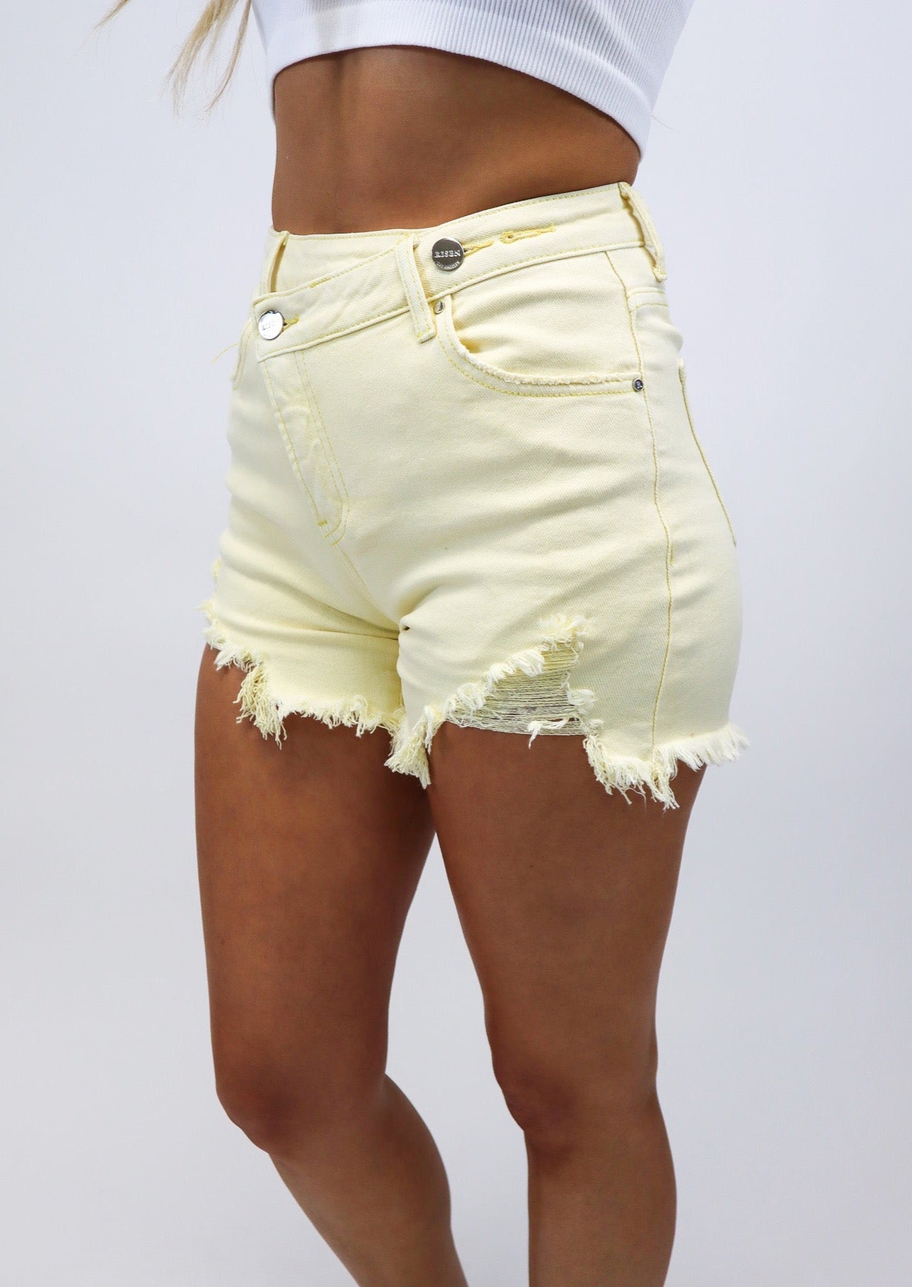 Dani High Rise Distressed Denim Shorts