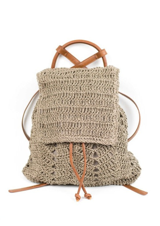 Woven Straw Backpack