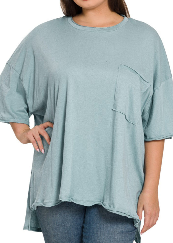 Plus Oversized Pocket Tee - Blue Grey