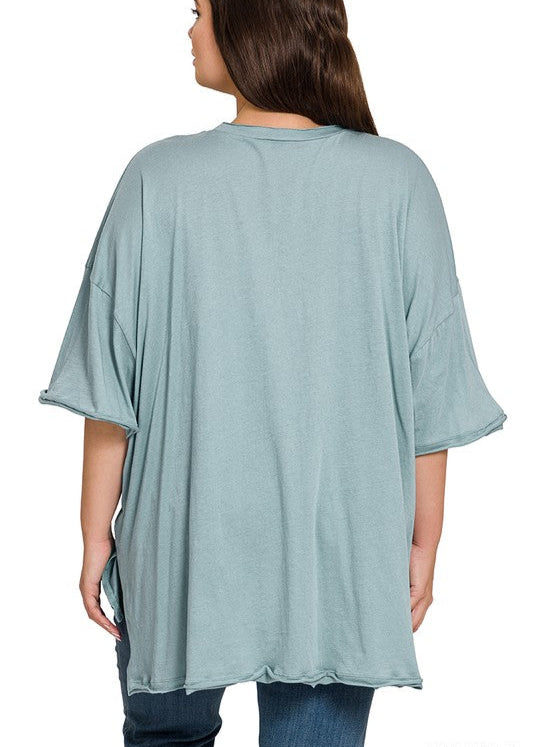 Plus Oversized Pocket Tee - Blue Grey