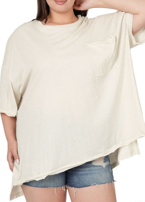 Plus Oversized Pocket Tee - Bone