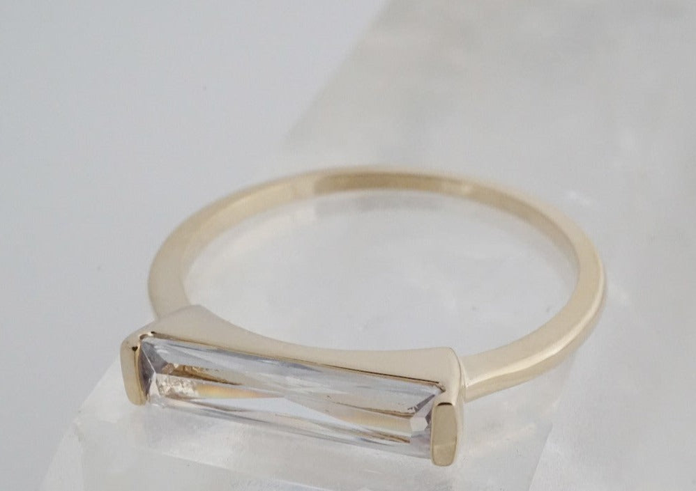 Lorena Long Crystal Baguette Ring - Gold