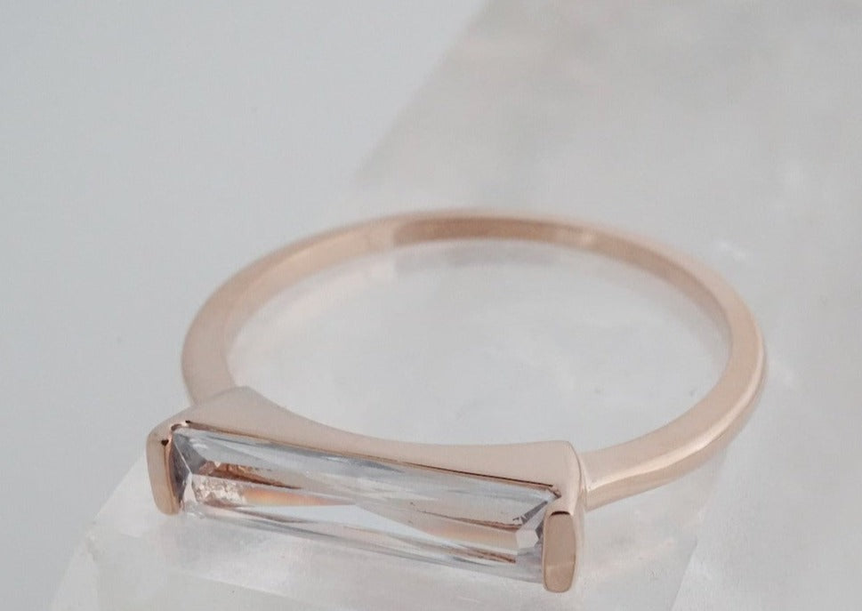 Lorena Long Crystal Baguette Ring - Rose Gold