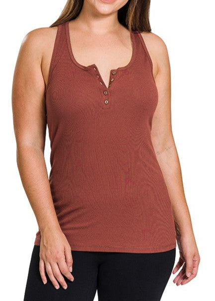 Natalie Ribbed Tank - Dk Rust