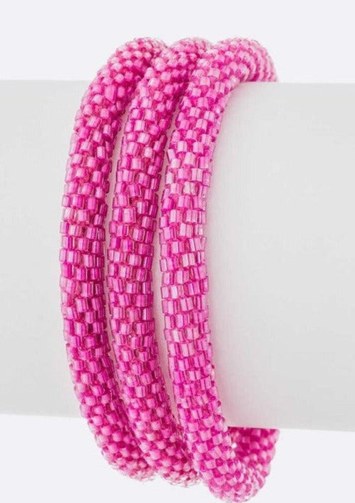 Fuchsia Nepal Roll Up Bracelet Set