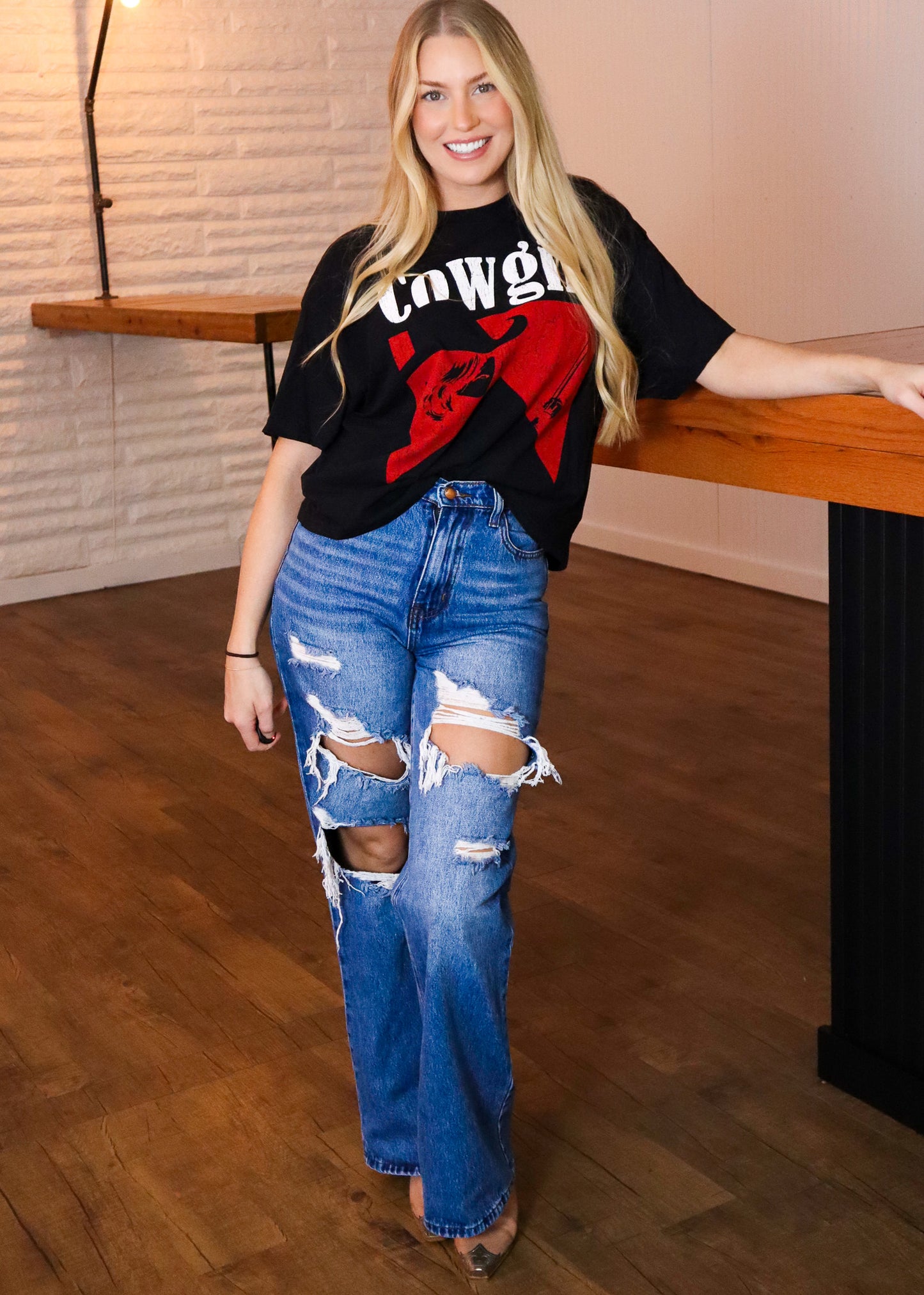Western Cowgirl Graphic Tee - Black