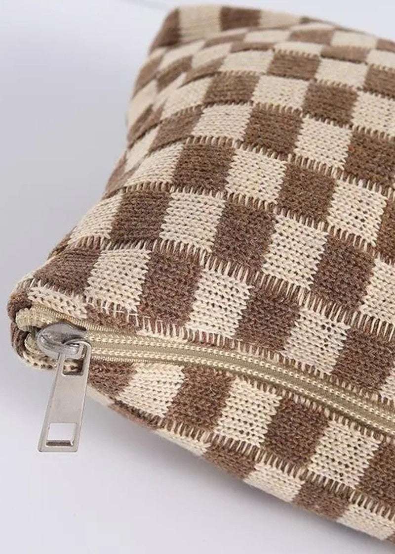 Checkered Cosmetic Makeup Pouch