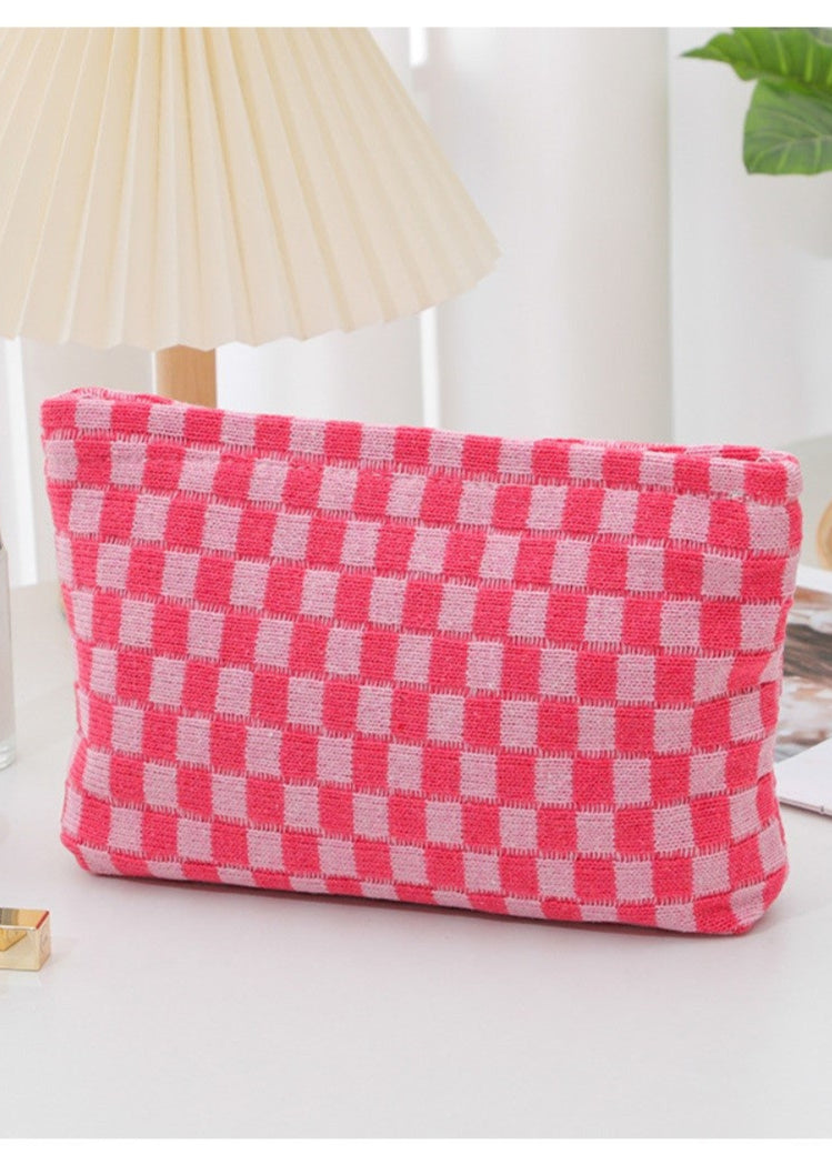 Checkered Cosmetic Makeup Pouch