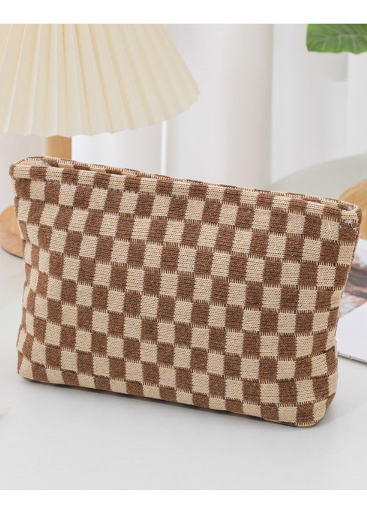 Checkered Cosmetic Makeup Pouch