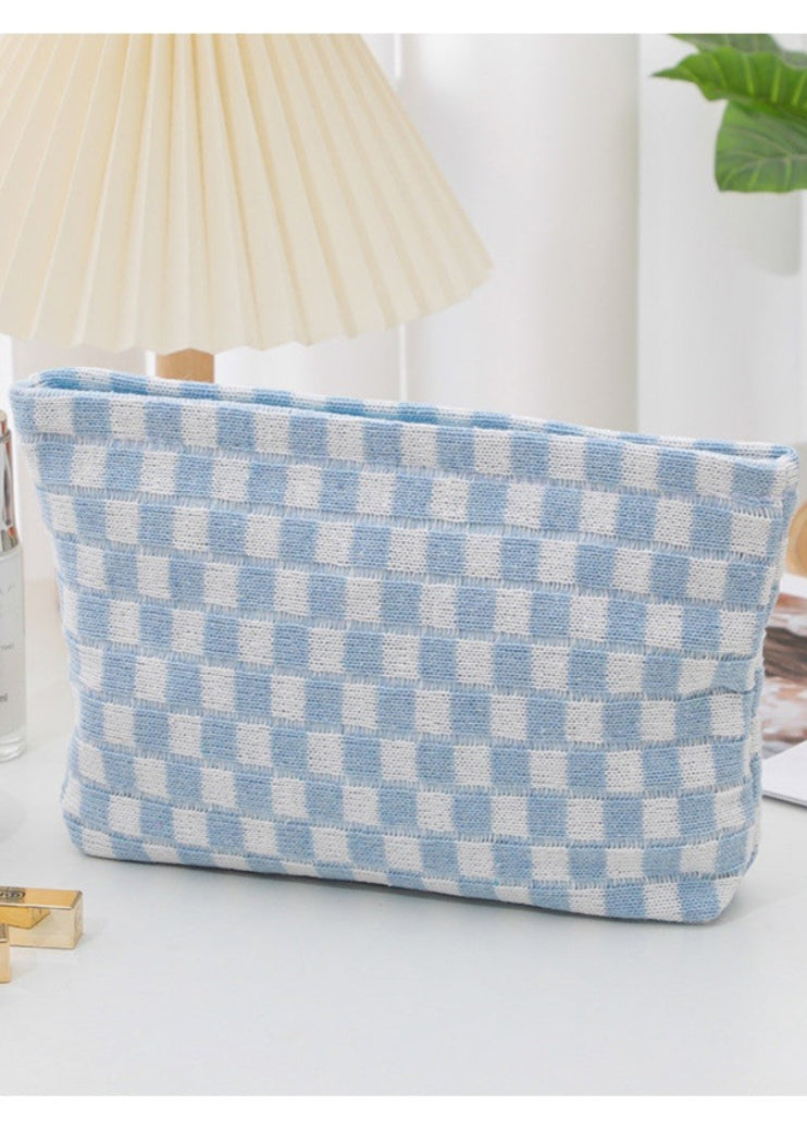 Checkered Cosmetic Makeup Pouch