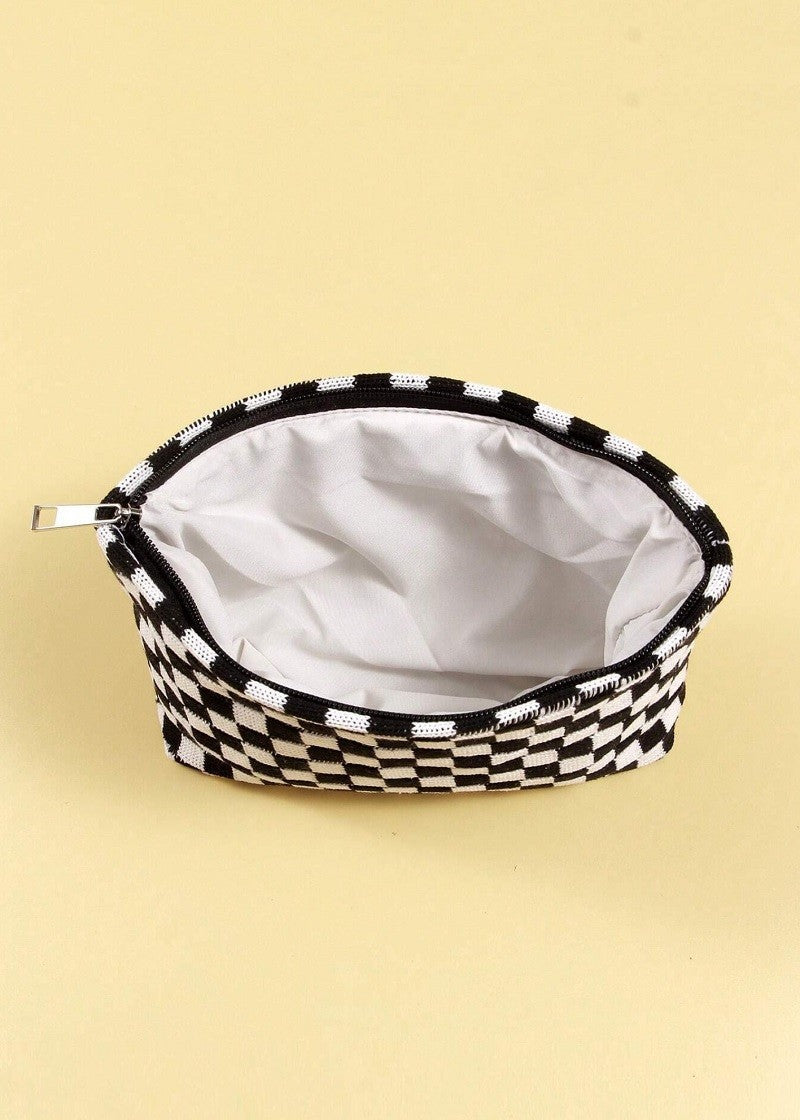 Checkered Cosmetic Makeup Pouch