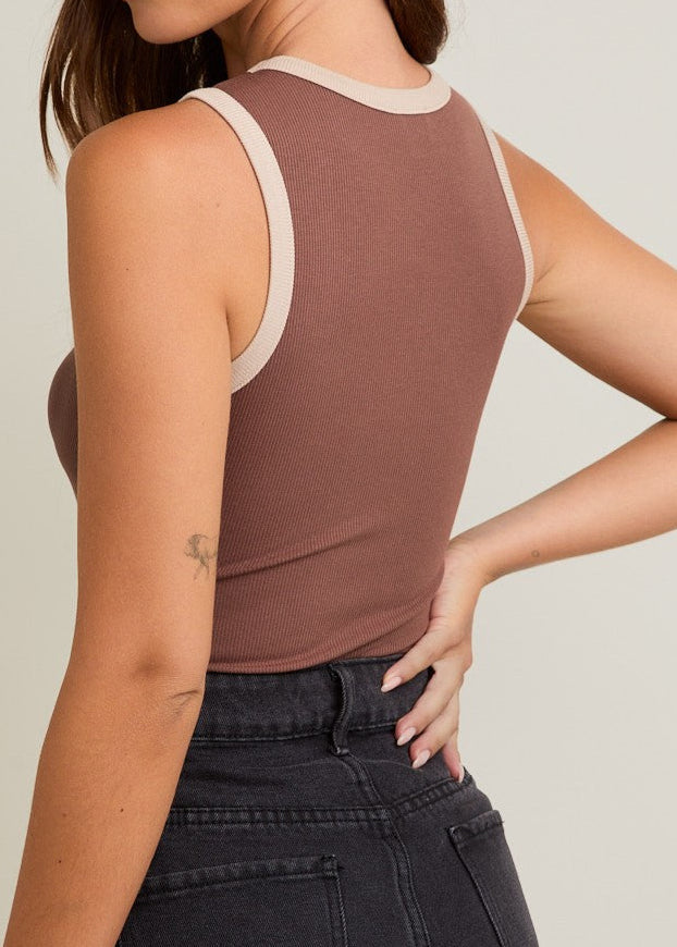 Alessi Color Block Bodysuit - Brown Beige