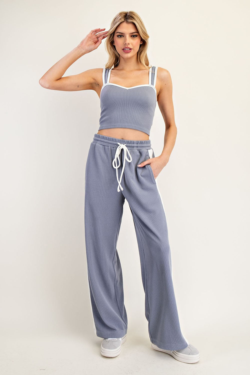 Kolby Contrast Cropped Tank - Blue