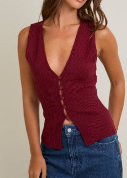 Sasha Pointelle Knit Tank - Mocha
