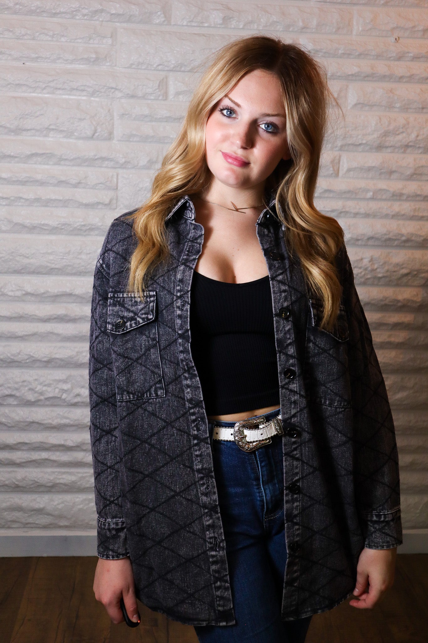 Dakota Quilted Denim Shacket Black