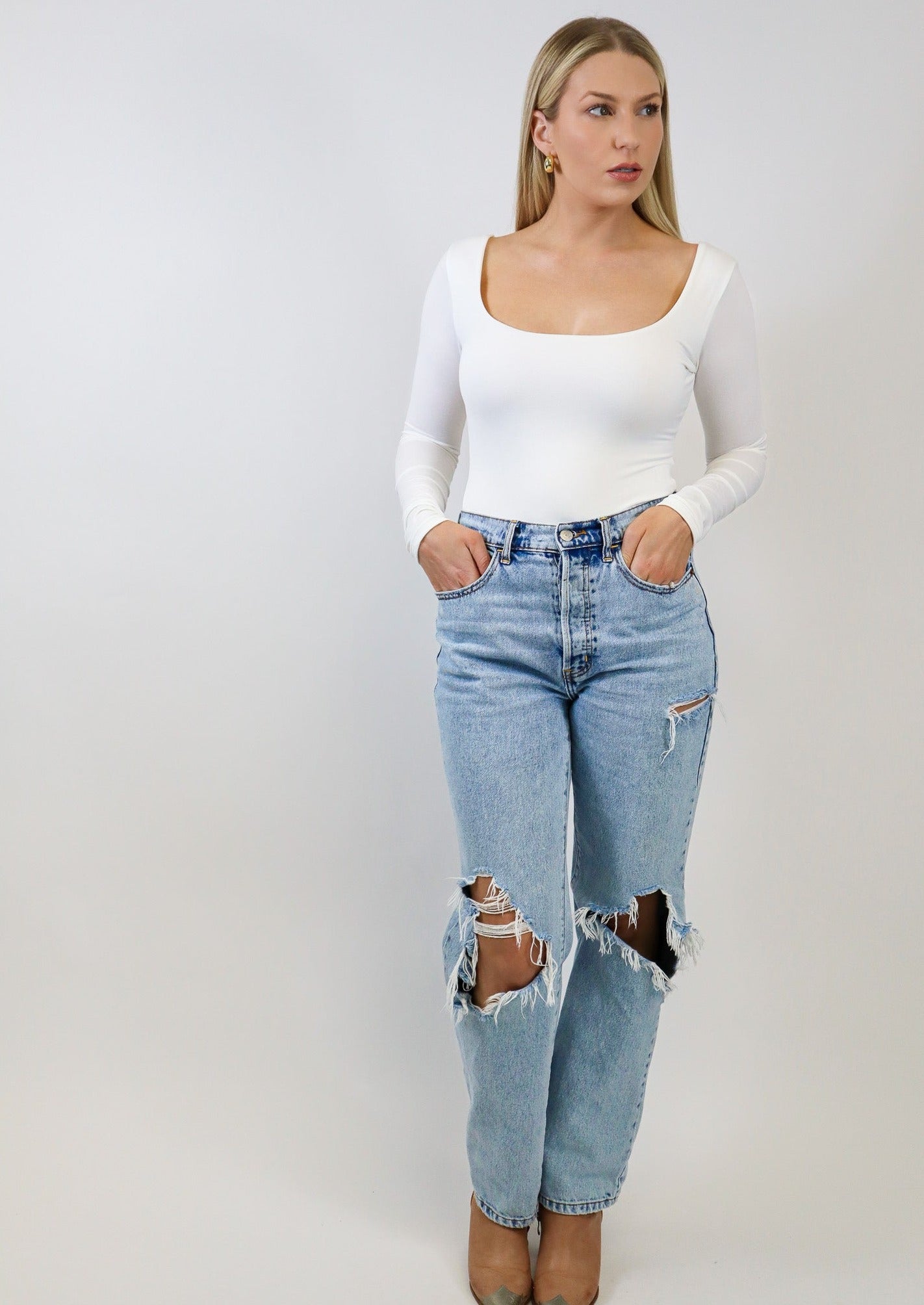 Kels Long Sleeve Bodysuit - White