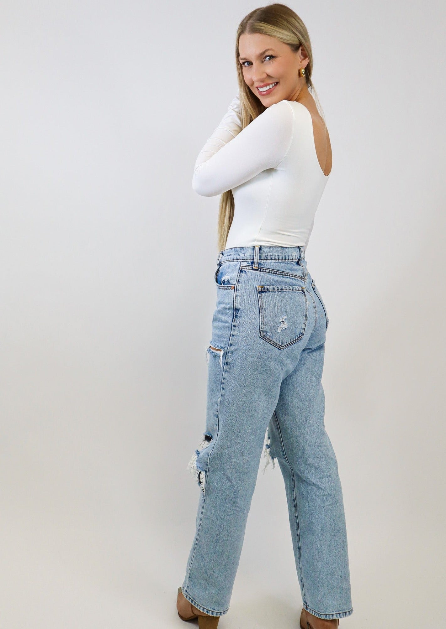 Kels Long Sleeve Bodysuit - White