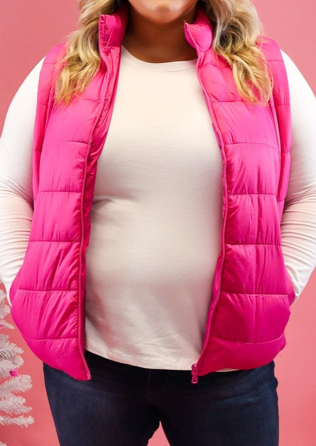 Real Talk Plus Puffer Vest Magenta