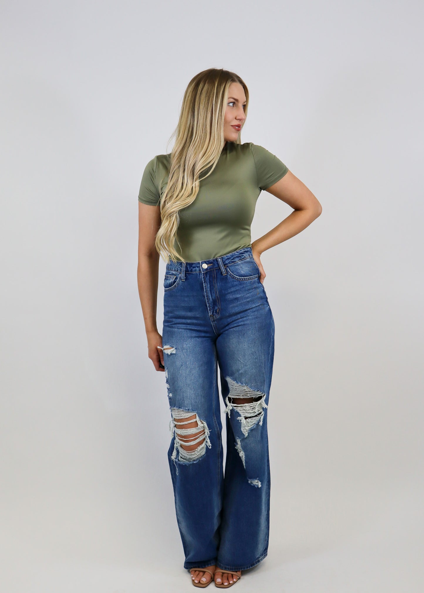 Ava Round Neck Bodysuit - Olive