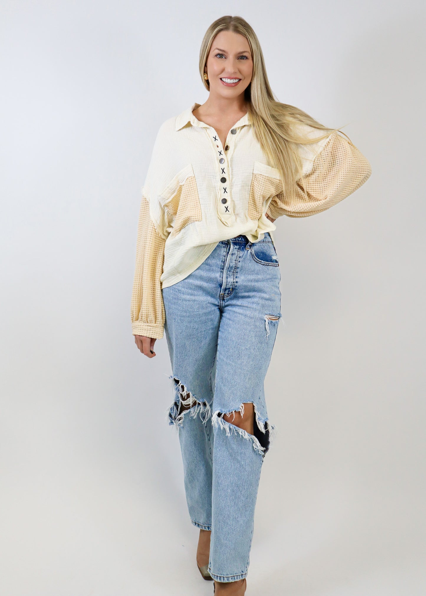 Day Dreaming Balloon Sleeve Top - Natural