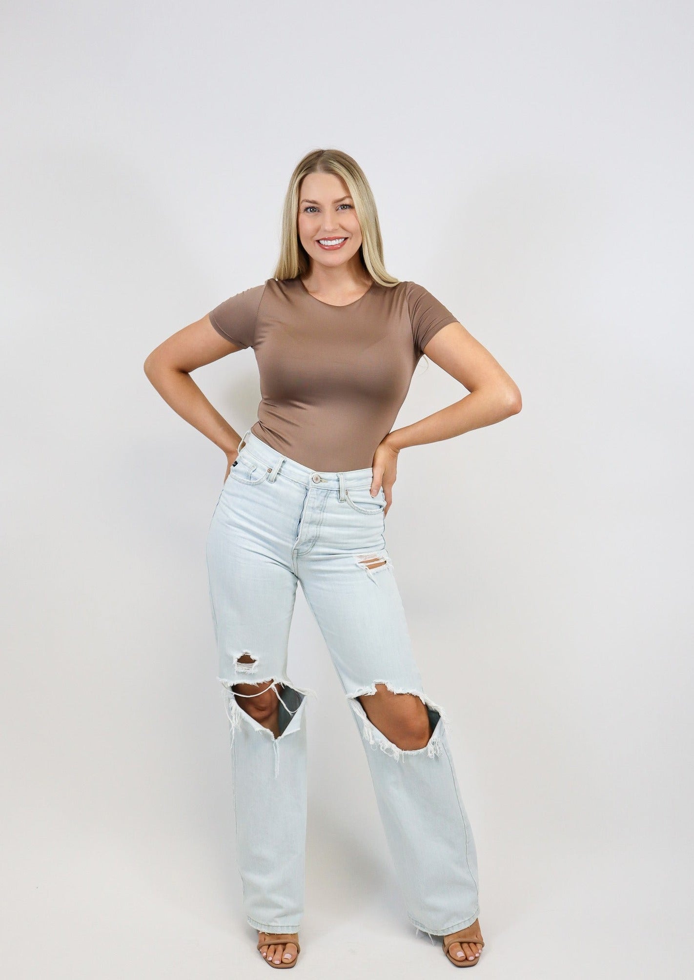 Ava Round Neck Bodysuit - Latte