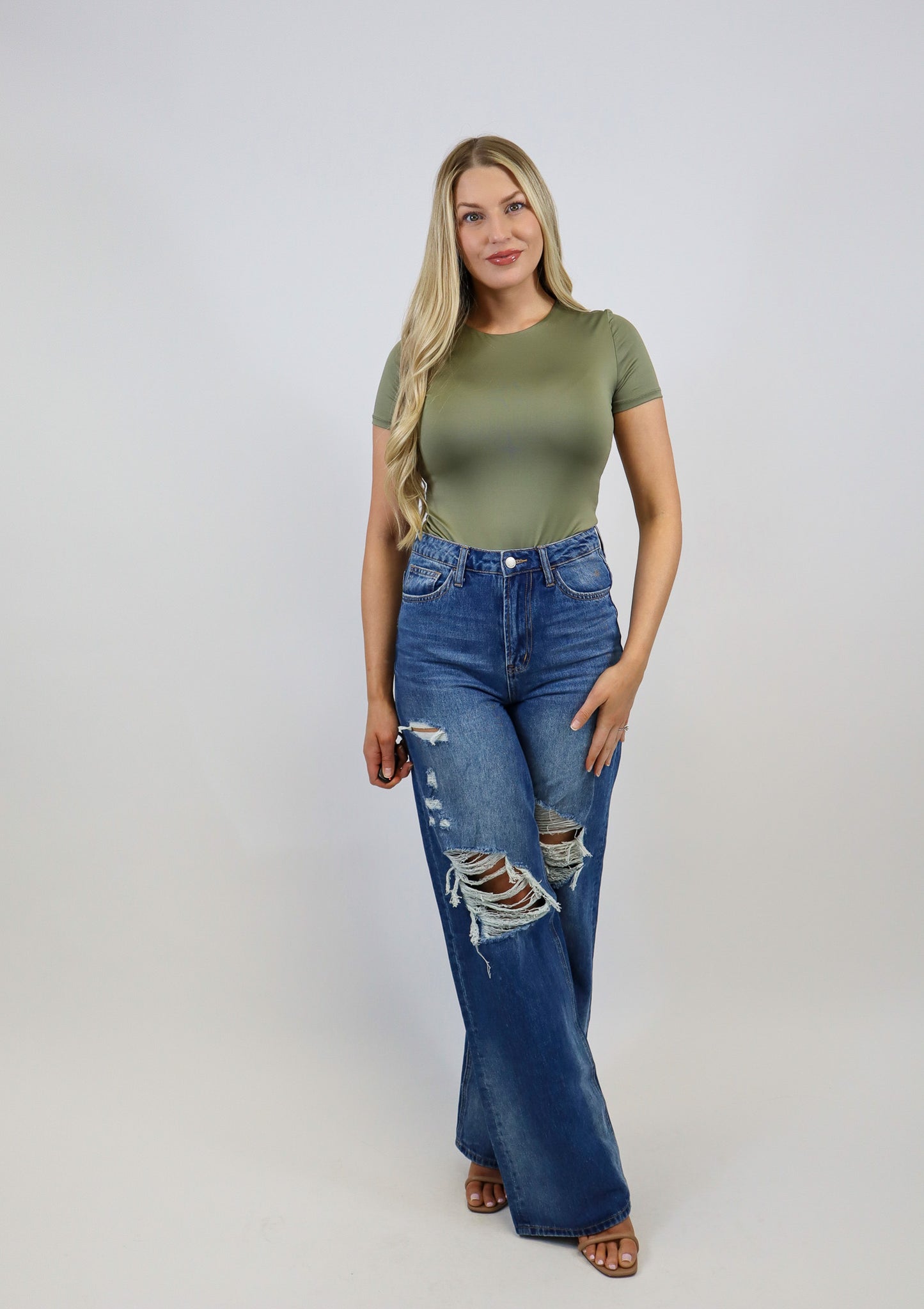 Ava Round Neck Bodysuit - Olive