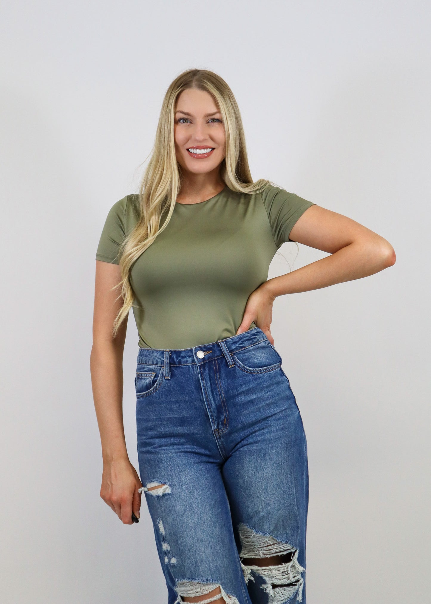 Ava Round Neck Bodysuit - Olive