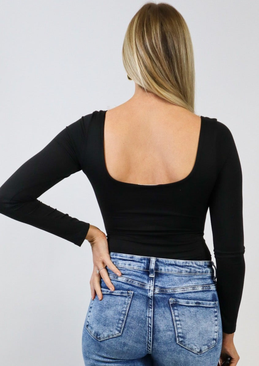 Kels Long Sleeve Bodysuit - Black