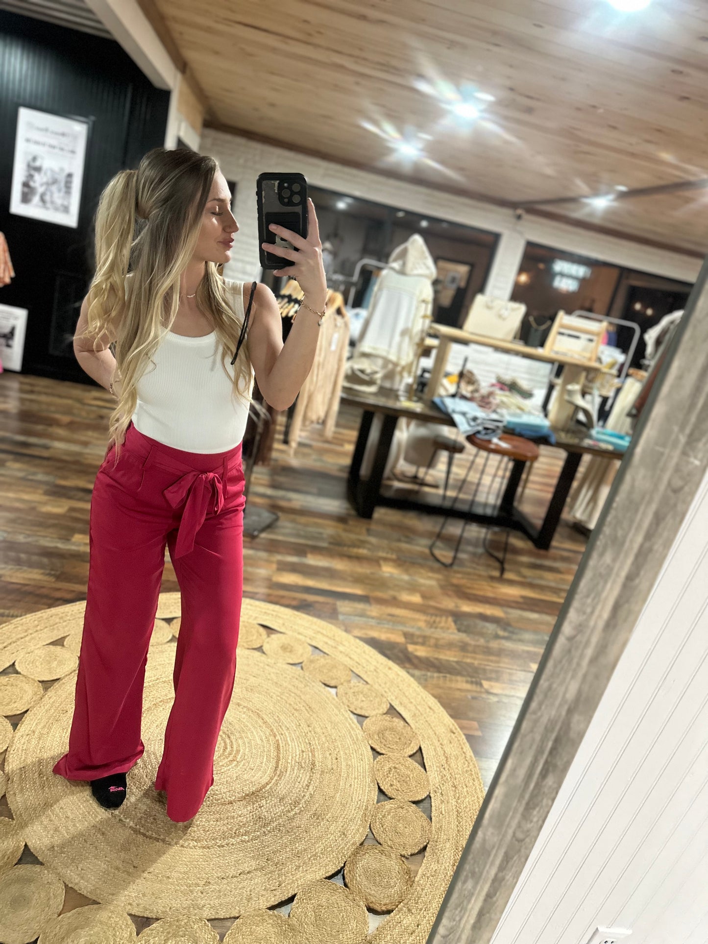 Billie Tie Front Pants - Hot Pink