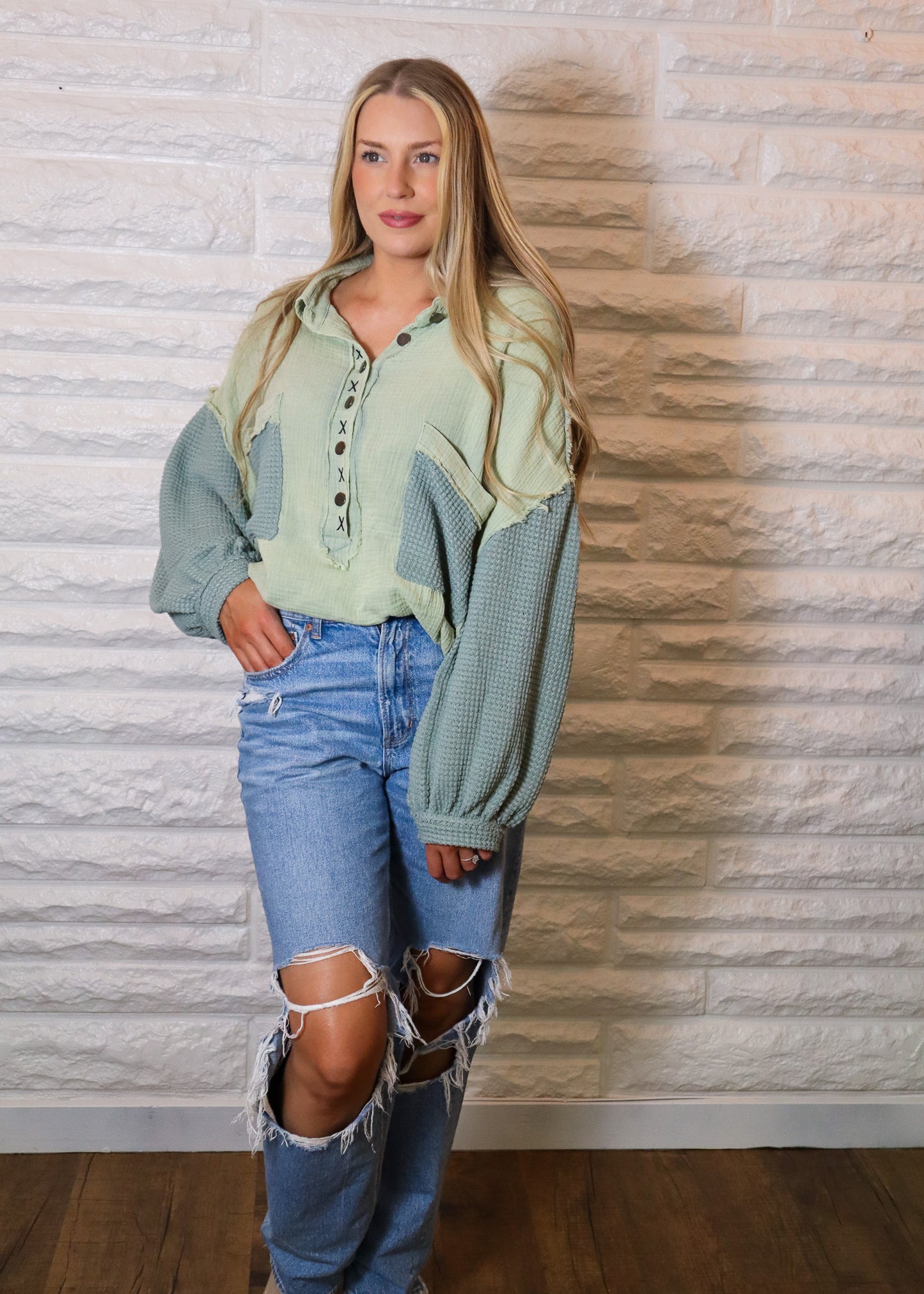 Day Dreaming Balloon Sleeve Top - Emerald