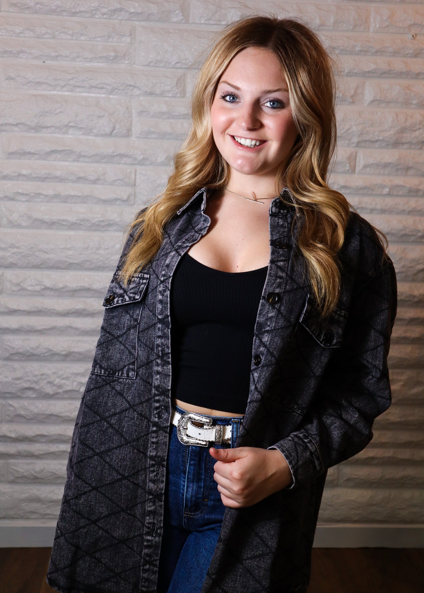 Dakota Quilted Denim Shacket Black
