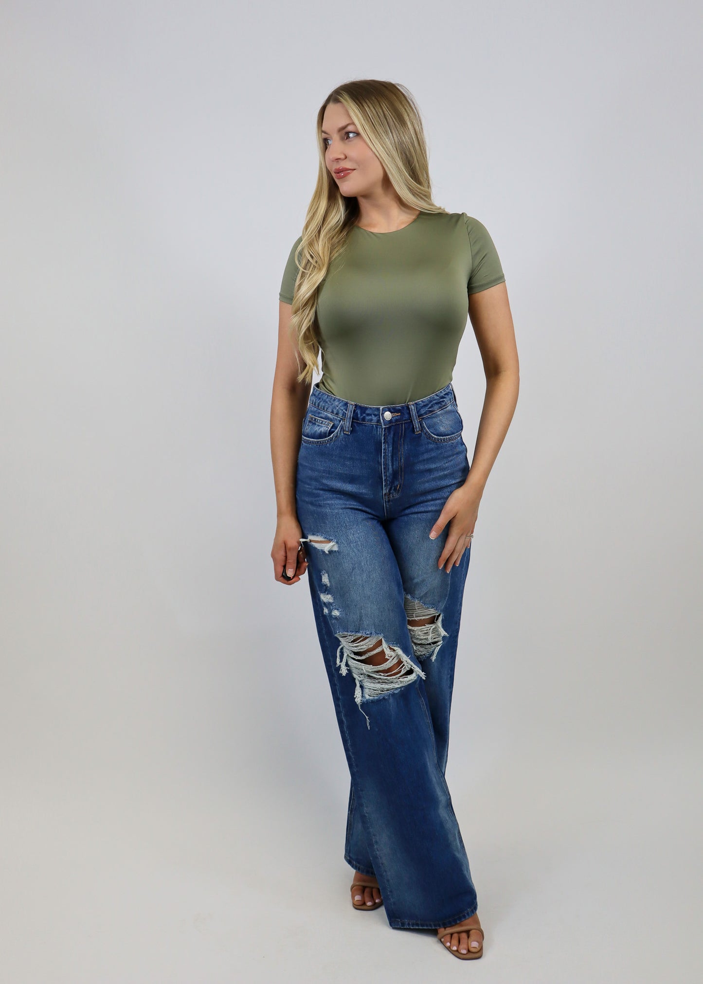 Ava Round Neck Bodysuit - Olive