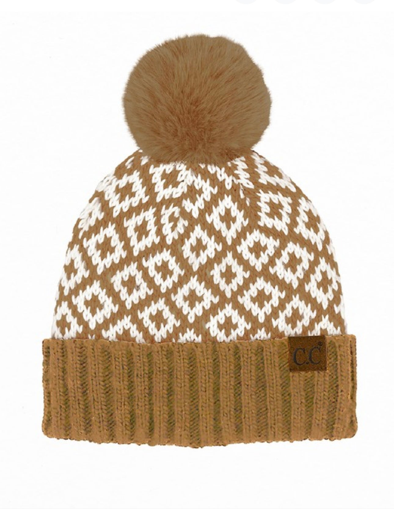C.C. Diamond Fur Pom Beanie
