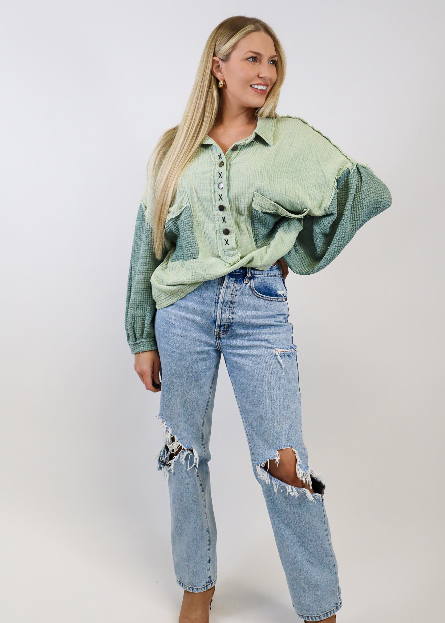 Day Dreaming Balloon Sleeve Top - Emerald