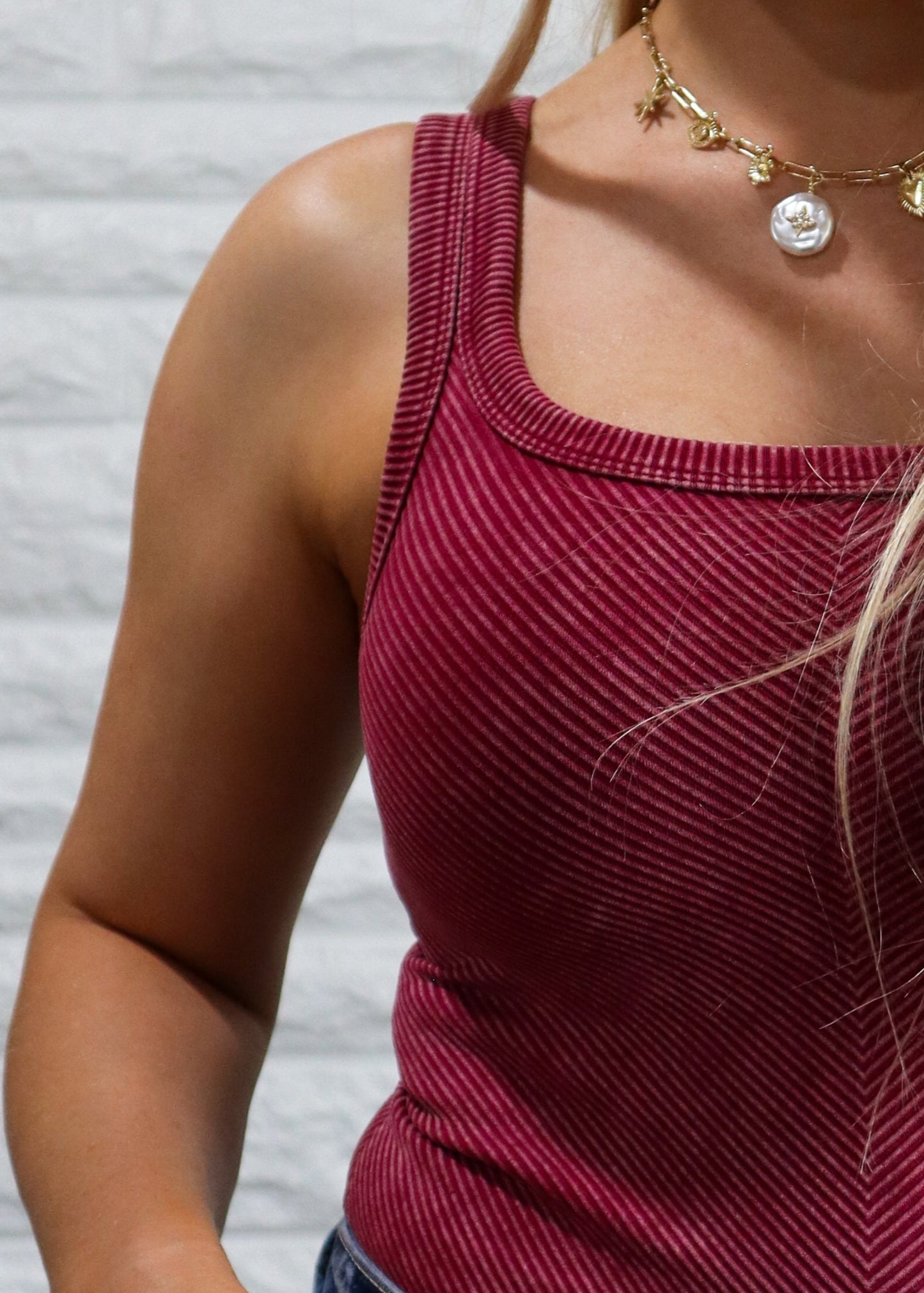 Must Be Me Ribbed Tank - Cabernet