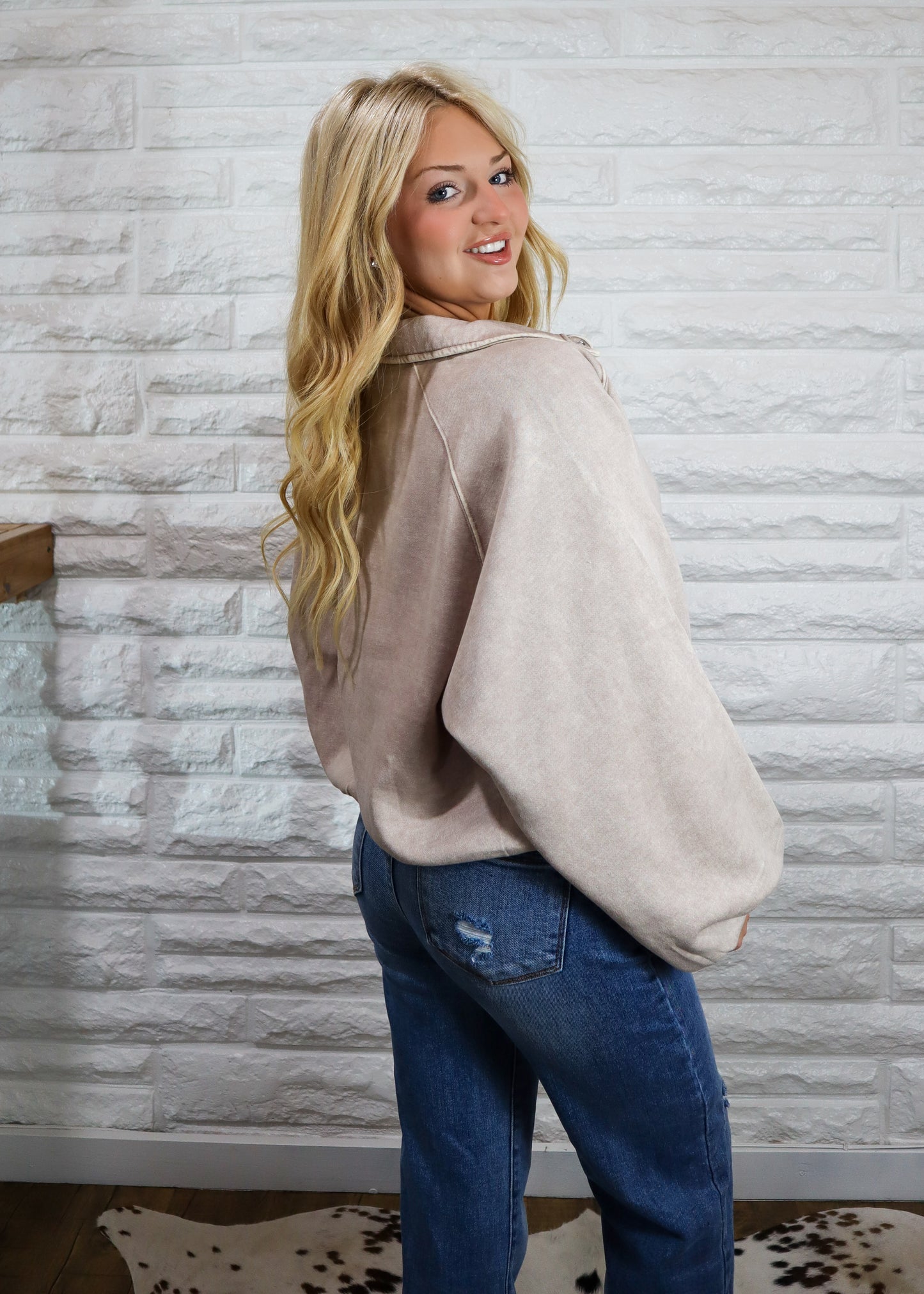 Finally Fall Acid Wash Pullover - Ash Mocha
