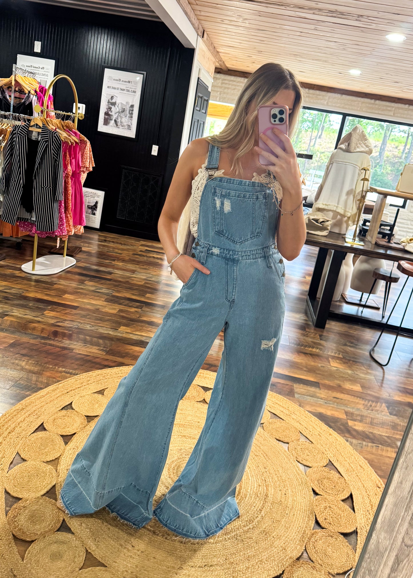 Wide Leg Distressed Denim Overalls