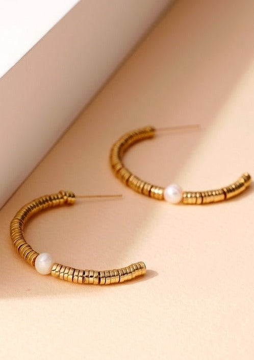 Pearl Disc Hoop Earrings