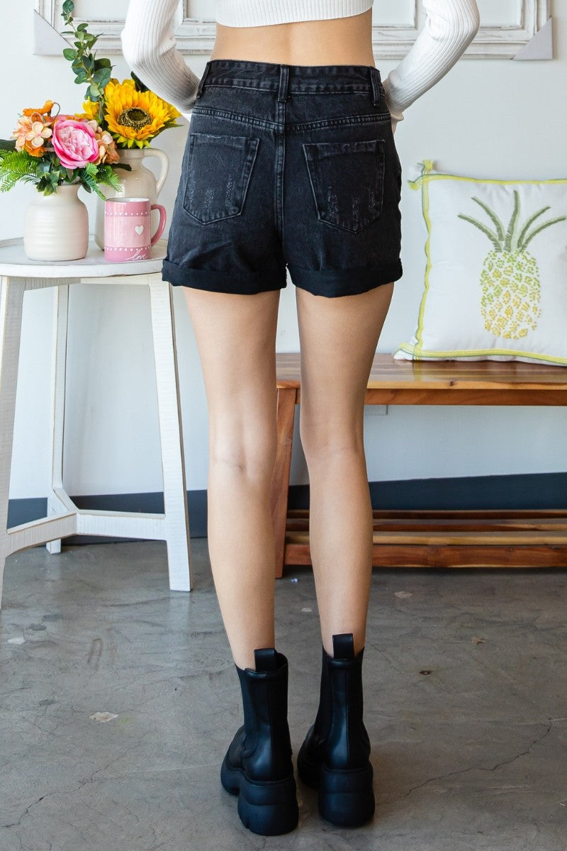 Briley Distressed Denim Shorts - Black
