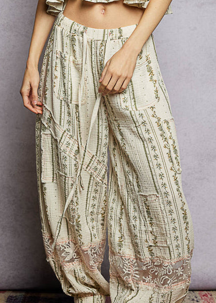 Juliet Lace Tie Joggers - Olive