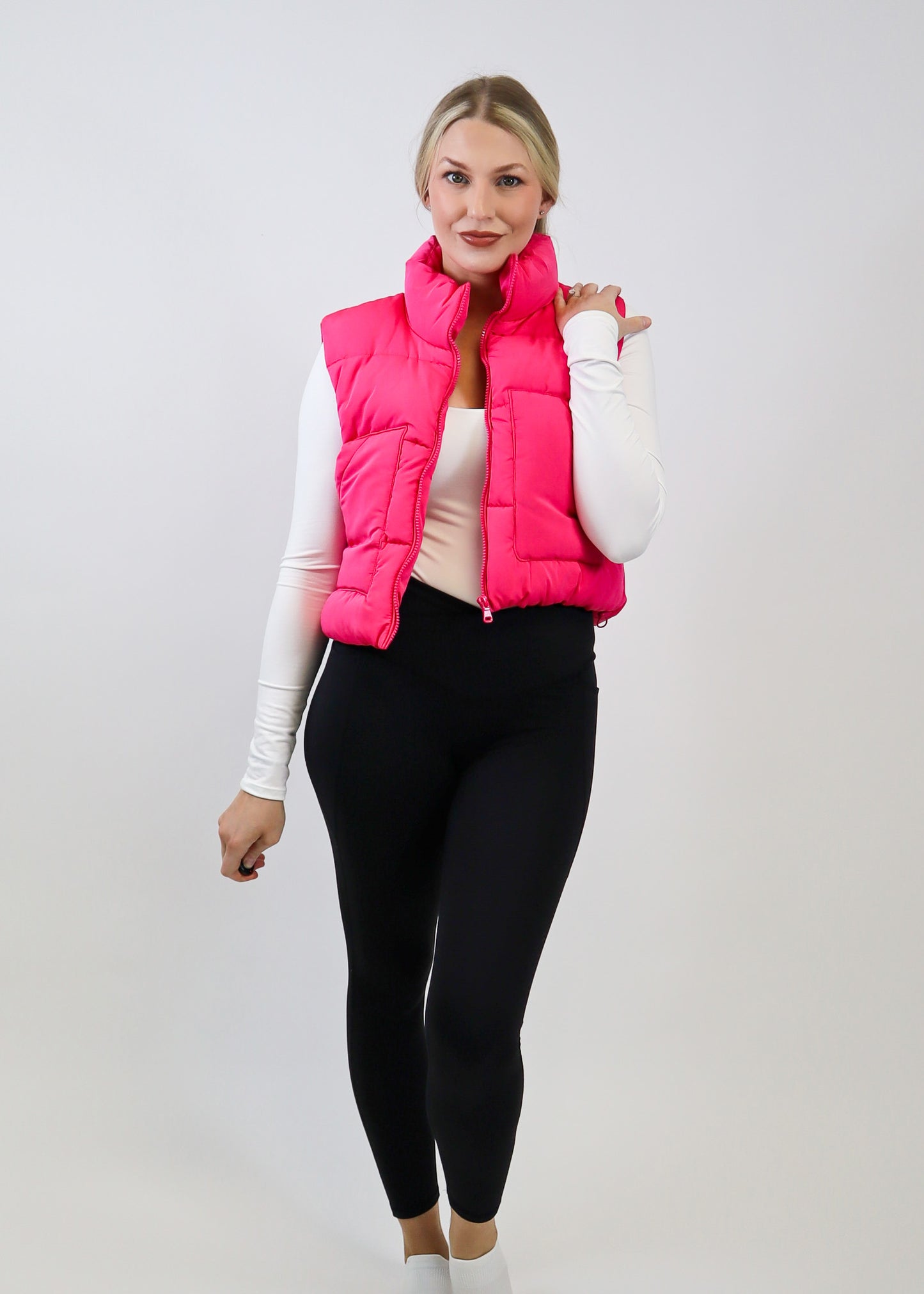 Tell Me The Tea Puffer Vest Fushia