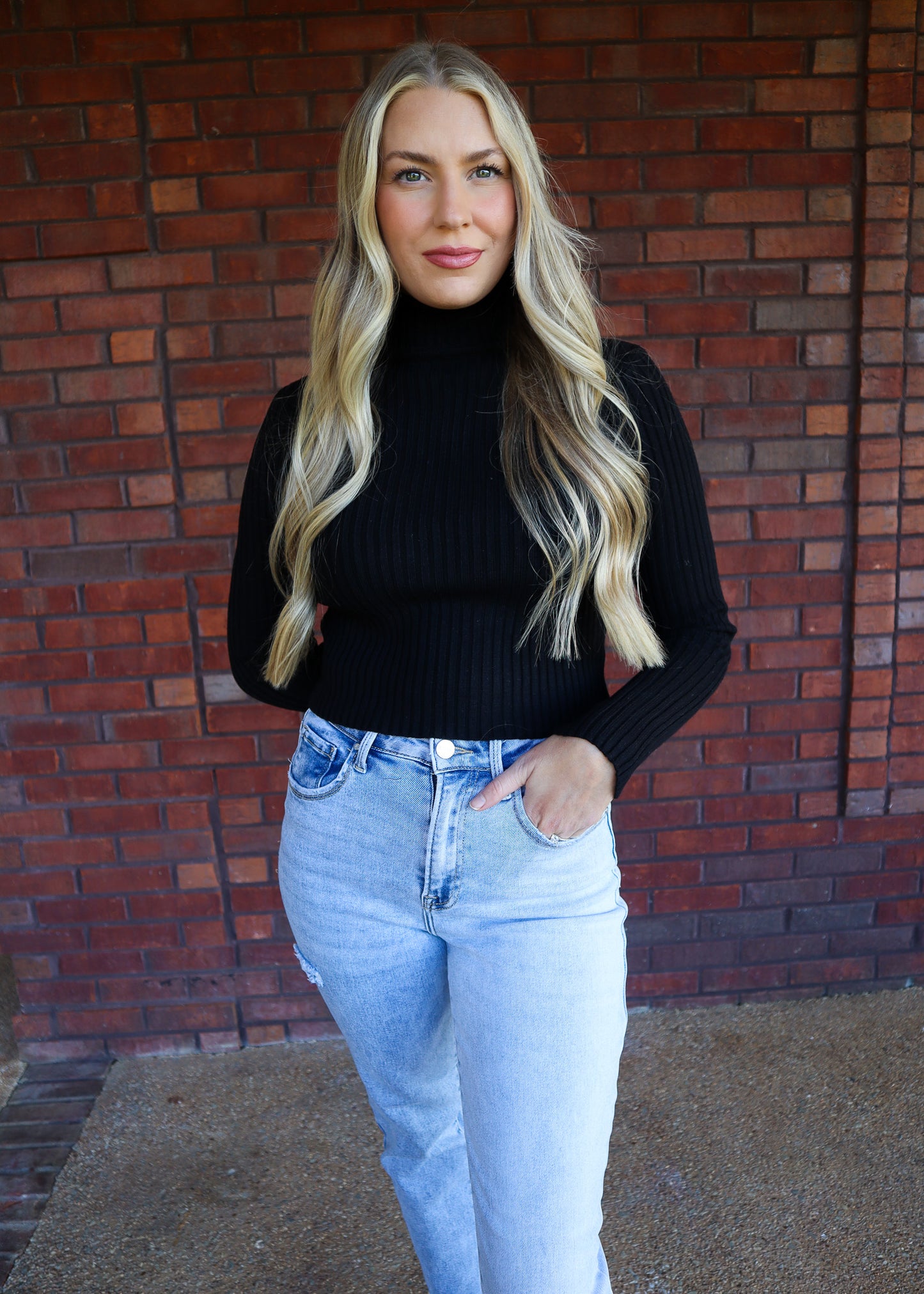 Turtle Neck Ribbed Black Sweater