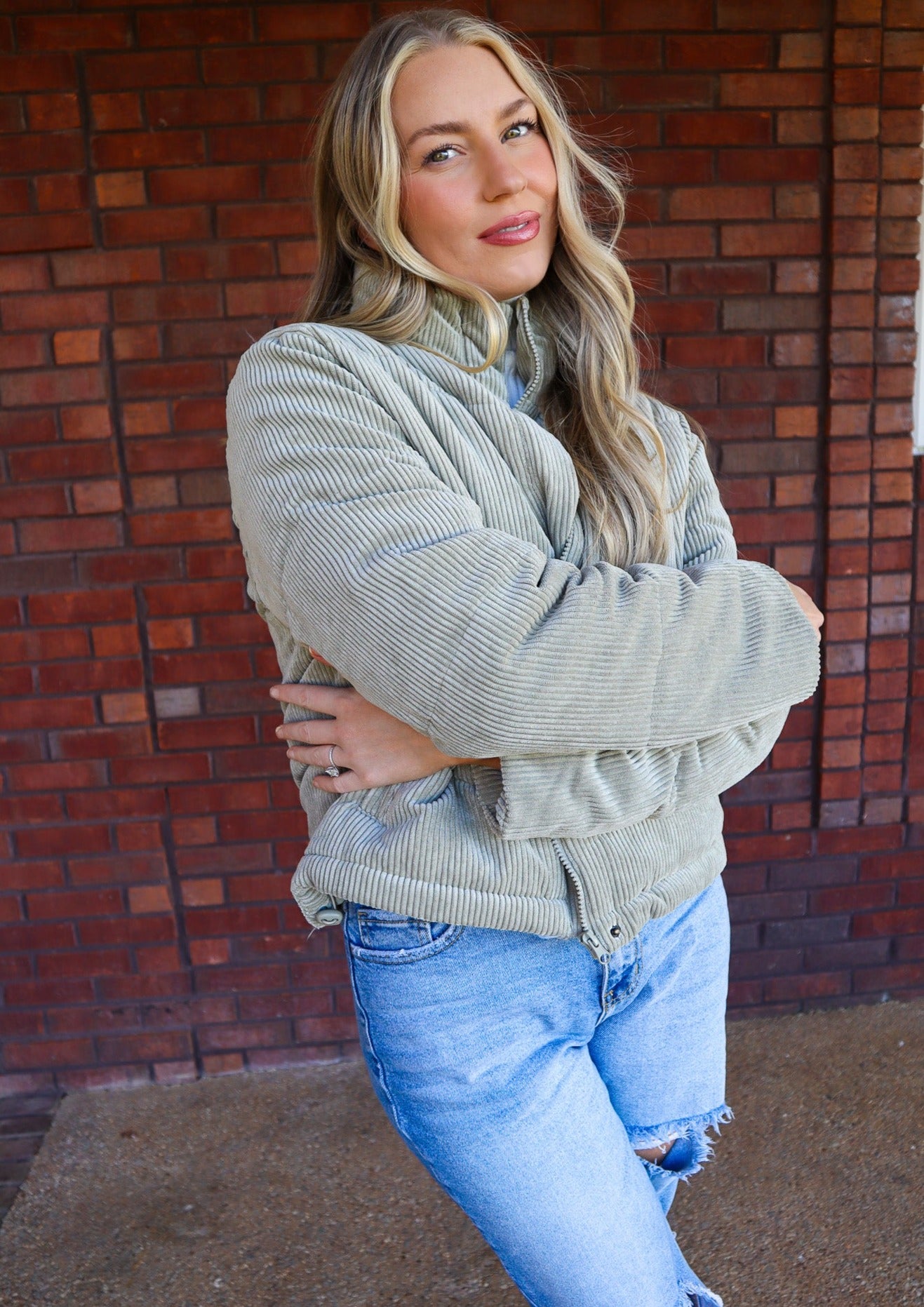 Codi Corduroy Puffer Jacket Sage