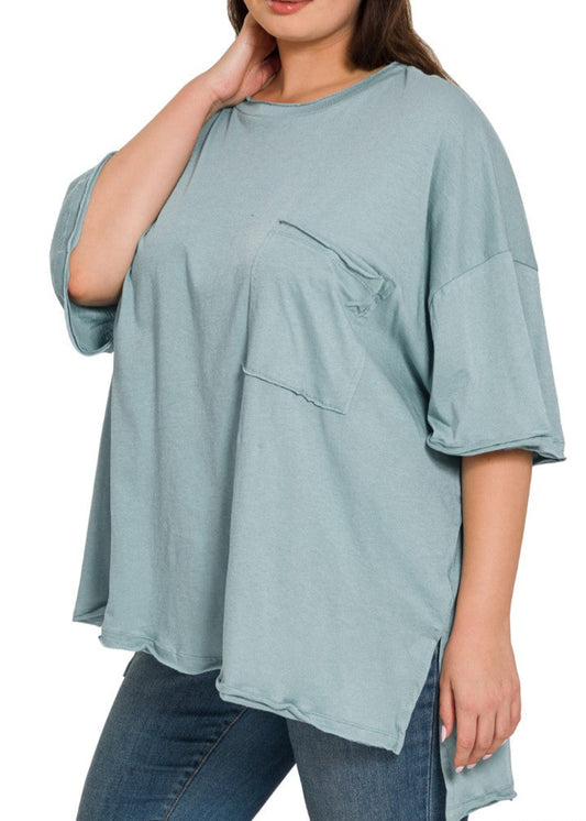 Plus Oversized Pocket Tee - Blue Grey