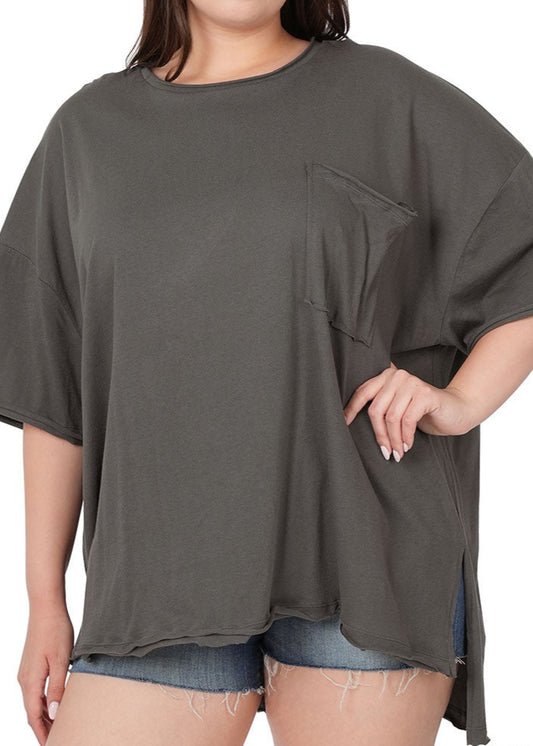 Plus Oversized Pocket Tee - Ash Grey
