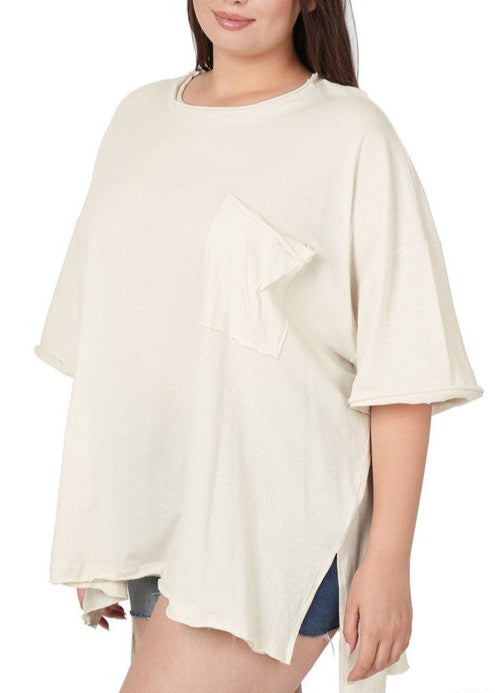 Plus Oversized Pocket Tee - Bone